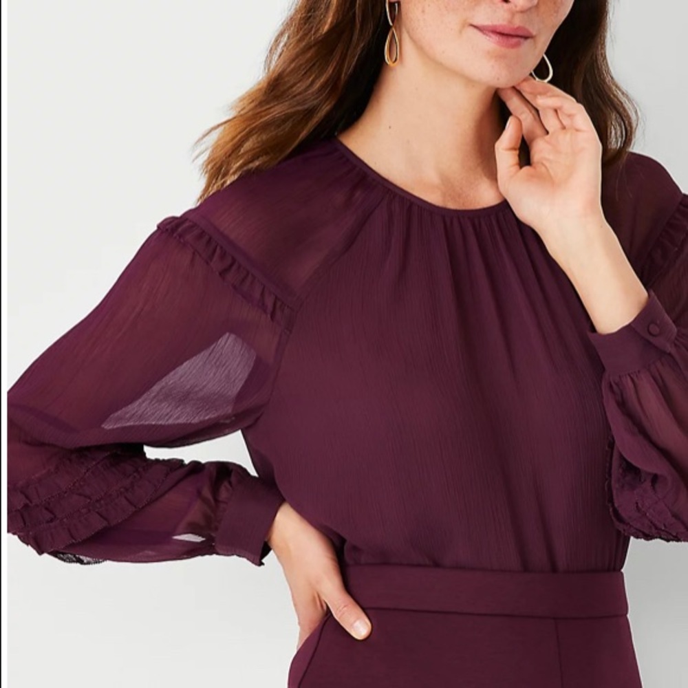 Ann Taylor | Ruffle Sleeve Top in Plum Rose